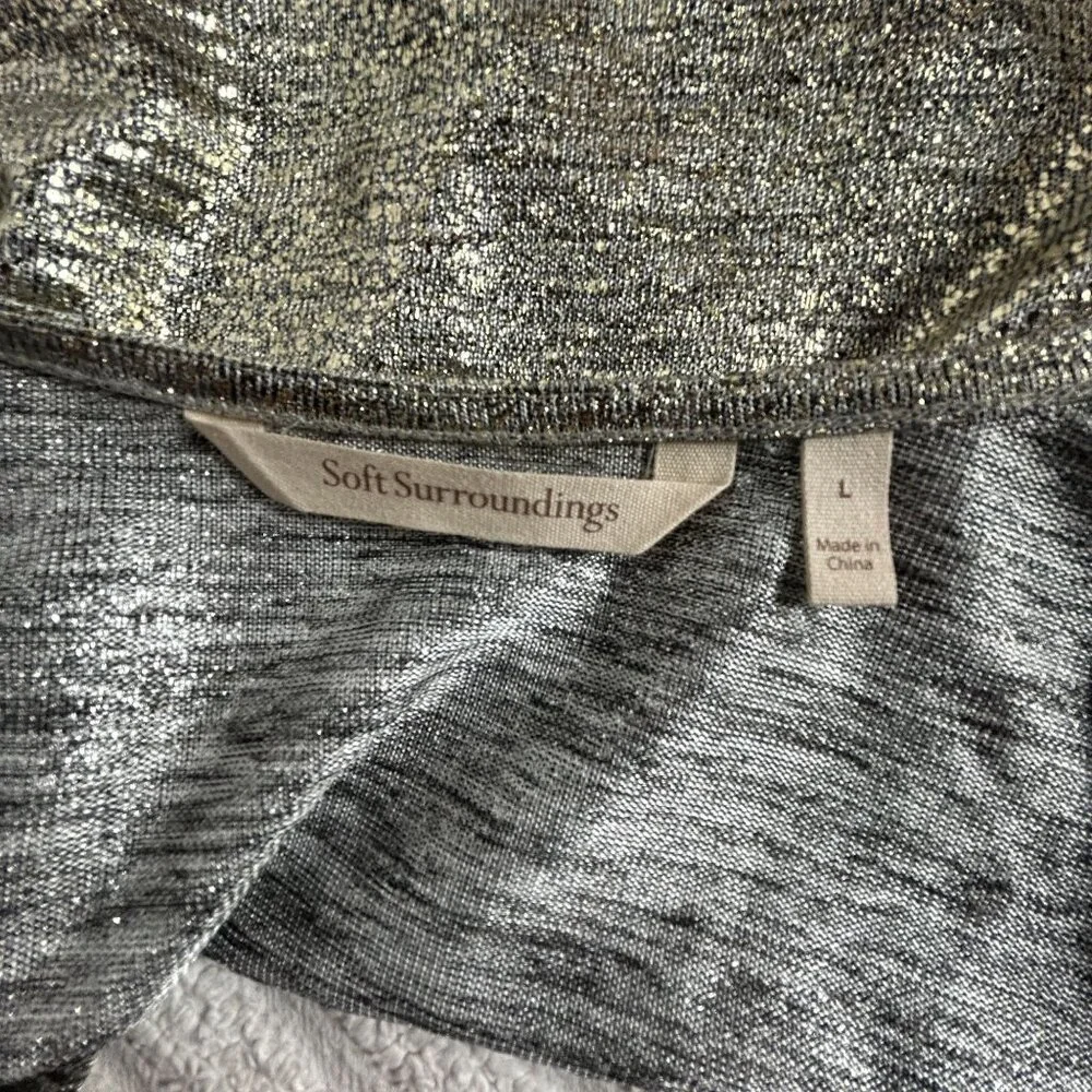 Soft Surroundings Women Metallic Silver Long Sleeve Surplice Wrap Top Large NWOT - Picture 3 of 7